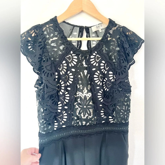 Sea New York Winnie Short Sleeve Black Lace & Wool Jumpsuit Size 10‎ - Picture 7 of 14